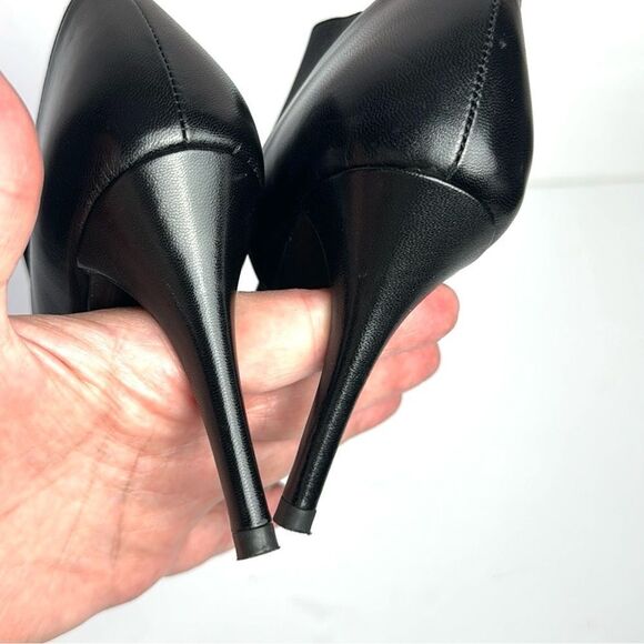 Stuart Weitzman Black Leather D'Orsay Pumps Heels Grosgrain Cross Strap US 5 - Picture 7 of 13